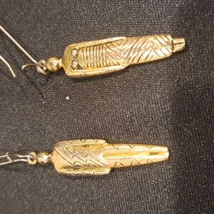 Vtg Laurel Burch Gold Tone Over Silver Tribal Male Female Dangle Earrings